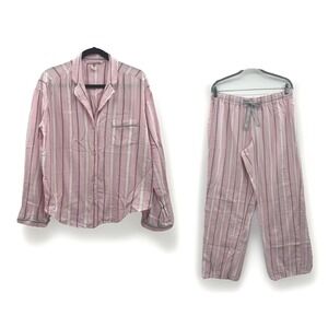 Victorias Secret Womens Medium Striped Pajama Set Button Down Wide Leg Soft Girl